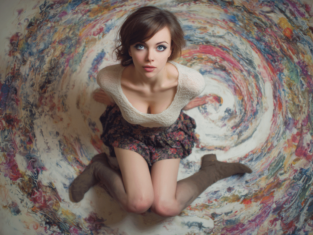 Seductive woman in swirling trance background symbolizing emotional influence and NLP arousal