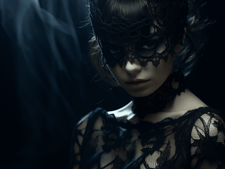 Gothic woman in black lace mask symbolizing the feminine shadow and dark desire