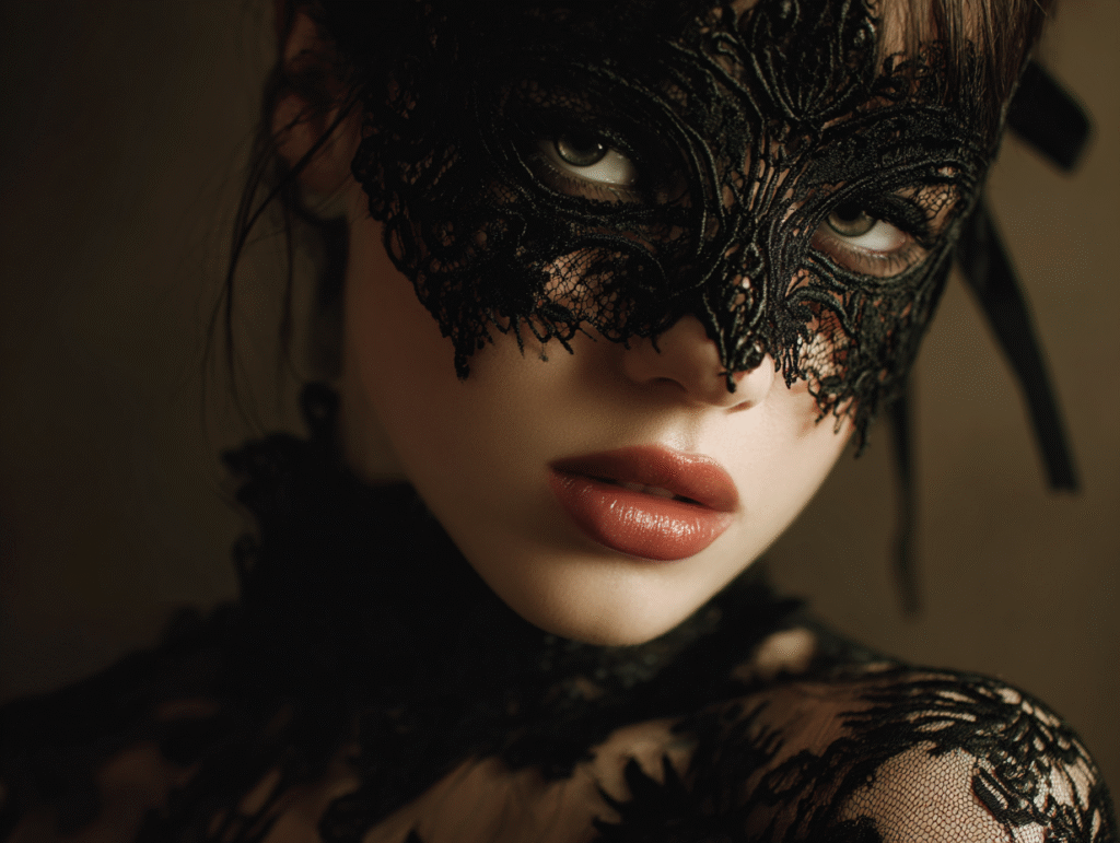 Close-up of a gothic woman in a black lace mask, symbolizing mystery, seduction, and identity explored in The Art of Seduction book review on JustHateMe
