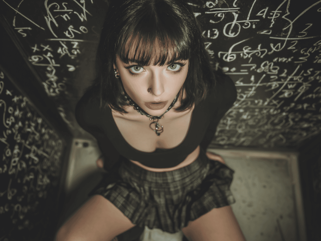 Sexual tension held in real time through intense eye contact and restrained physical presence